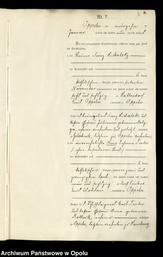 Obraz 10 z jednostki "Rejestr Małżeństw pierwopis 1891 [Opole] 1-142"