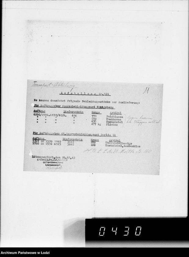 Obraz 15 z jednostki "Aufstellungen. Es kommen demnächst folgende Bekleidungsstücke zur Auslieferung"