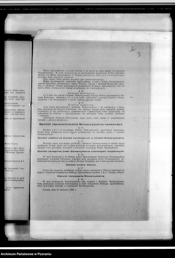 Obraz 7 z jednostki "Stowarzyszenie "Polonia- Italia" w Poznaniu: a/ dokumenty dotyczące założenia Towarzystwa /statut i inne/, b/ sprawozdania roczne z działalności i protokoły zebrań, c/ korespondencja różna, d/ listy członków, e/ druki, afisze"