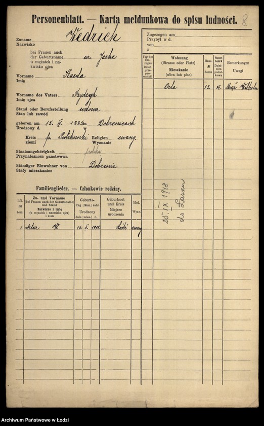Obraz 10 z jednostki "[Spis ludności Łodzi] Wedrych - Welk"
