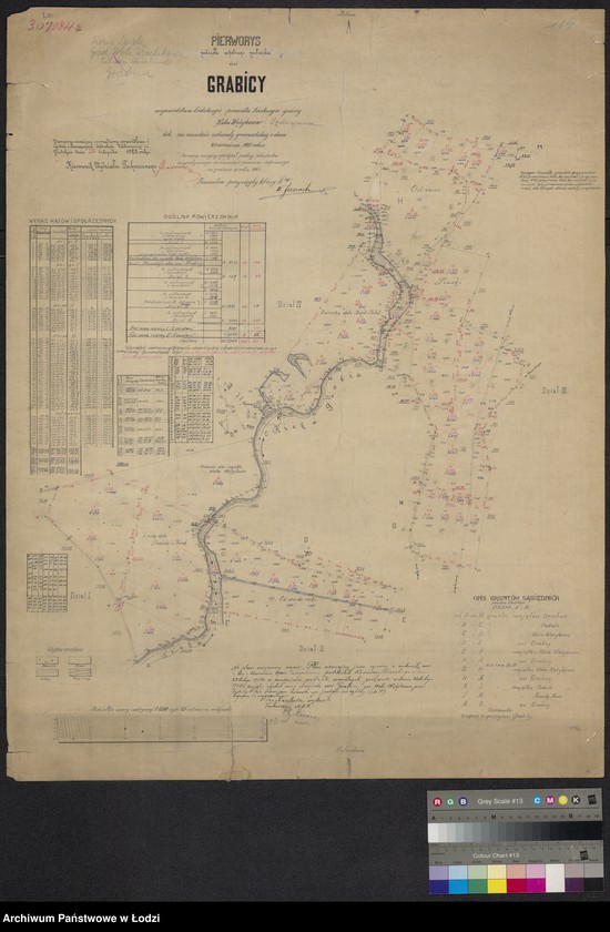 Obraz 1 z jednostki "Plan podziału wspólnego pastwiska wsi Grabicy ... powiatu łaskiego, gminy Wola Wężykowa, dokonany na zasadzie uchwały gromadzkiej z dnia 29 września 1921 roku"