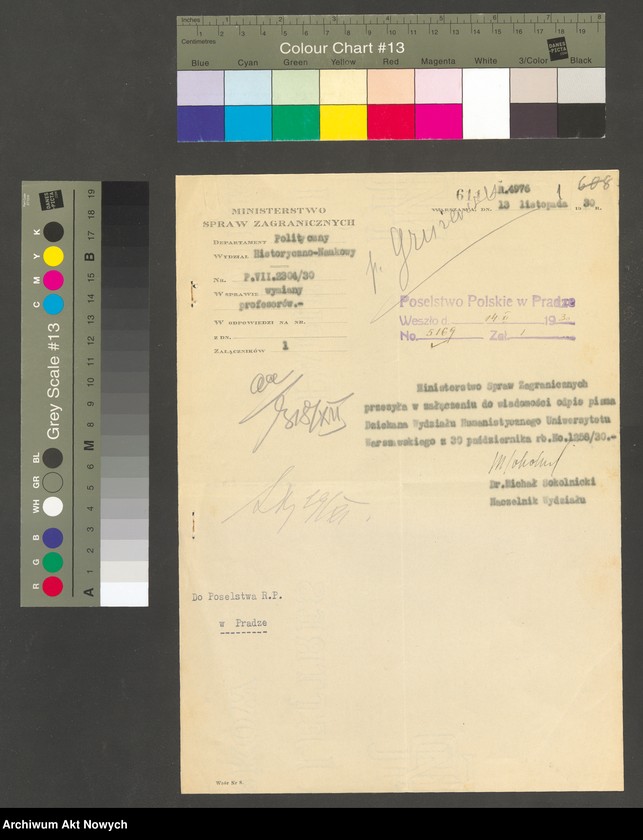 image.from.unit "Wymiana profesorów. Powołanie przy Uniwersytecie Warszawskim stałej Komisji dla spraw wymiany profesorów (pismo MSZ)"