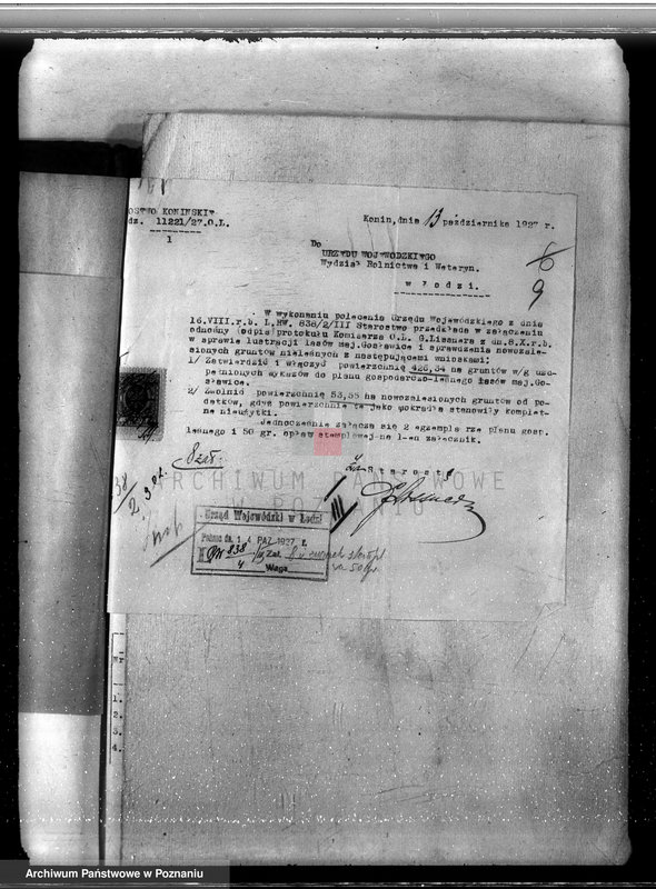 Obraz 13 z jednostki "Sprawa zmiany rodzaju użytkowania 426,34 ha gruntów leśnych w majątku Gosławice powiat koniński celem utworzenia deputatu rolnego dla staży leśnej"