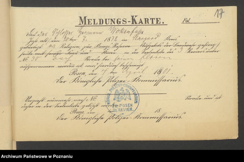 Obraz 18 z jednostki "Die von den Verlobten beigebrachten Urkunden zur Eheschliessung pro 1901. Vol VI"