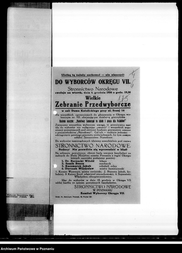 Obraz 10 z jednostki "Ulotki Stronnictwa Narodowego- przed wyborami samorządowymi miasta Poznania"