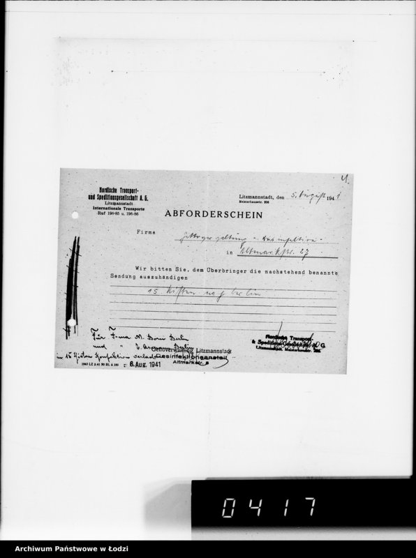 Obraz 8 z jednostki "[Dowody dostawy odzieży dla firmy dla Asmann u.Co.Berlin"