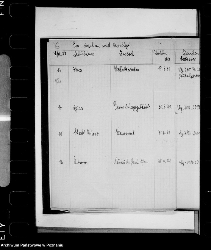 Obraz 16 z jednostki "Uebersicht über die bewilligten Aufbaudarlehen"