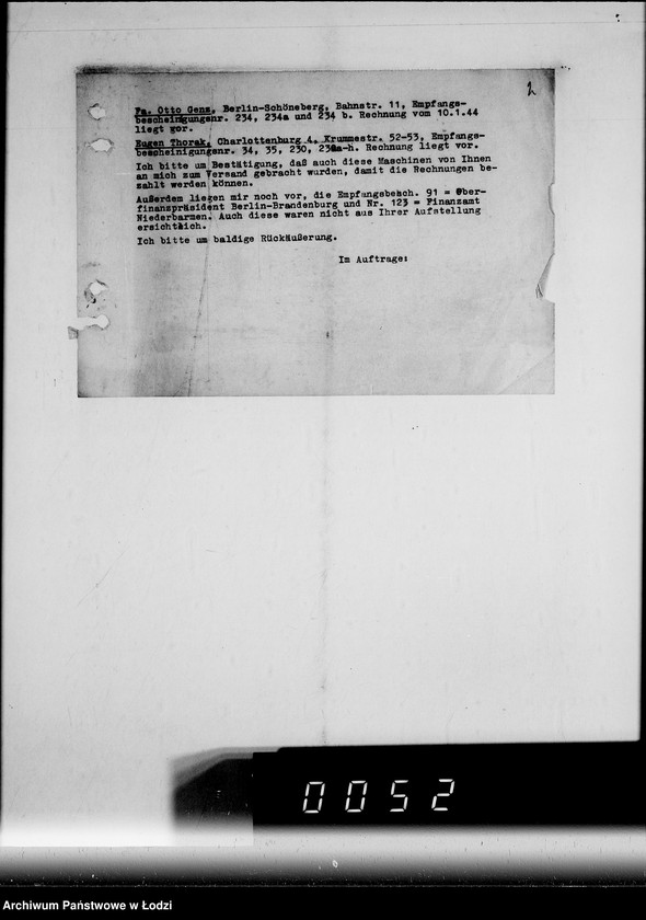 Obraz 6 z jednostki "Nähmaschinen. [Korespondencja w sprawie zakupu, transport i rachunki]"