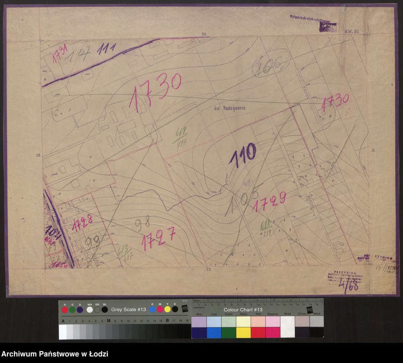 Obraz 1 z jednostki "Plan m. Łodzi 1:2000 z oznaczeniem podziału miasta na obwody i rejony spisowe. Sekcja NW82"