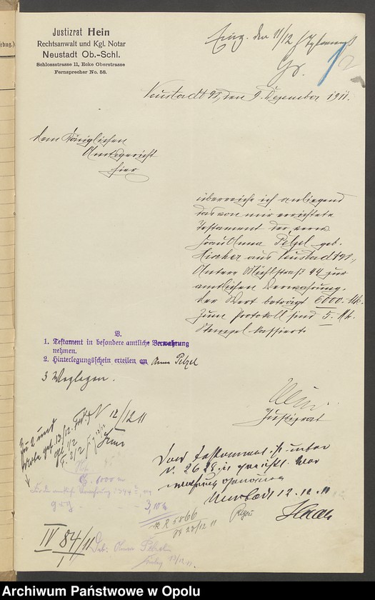image.from.unit.number "Verfügung von Todes wegen der Witwe Anna Pelzel geb[orene] Hischer in Neustadt"