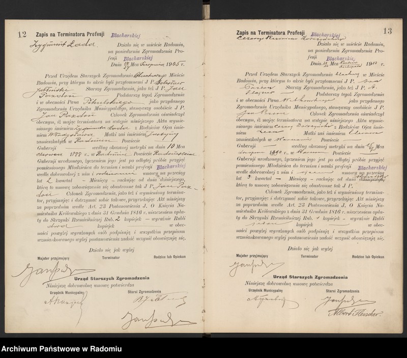 image.from.unit.number "[Księga zapisów na terminatora, czeladnika i majstra profesji blacharskiej]"