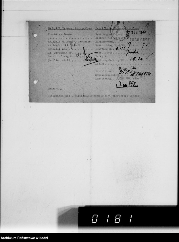 Obraz 5 z jednostki "Schenker u.Co [rachunki za dostawy towarów do Getta]"