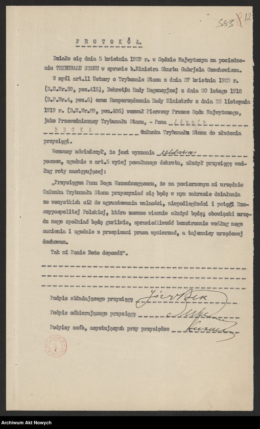 image.from.unit.number "Akta Trybunału Stanu. Akta b. Ministra Skarbu Gabriela Czechowicza."