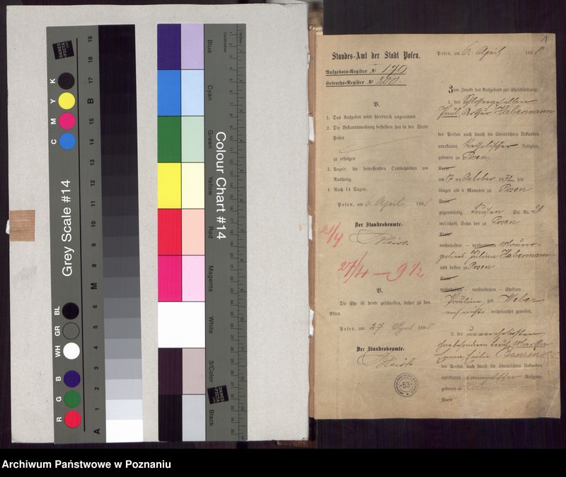 Obraz 3 z jednostki "Die von den Verlobten beigebrachten Urkunden zur Eheschliessung pro 1898"