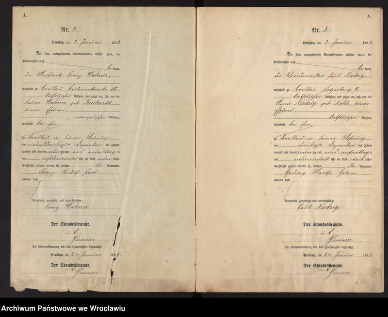 image.from.unit.number "Geburts-Neben-Register Breslau I 1892 Band 1"