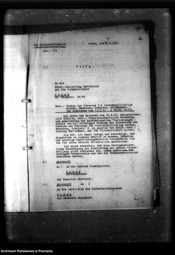 Obraz 6 z jednostki "Verein zur Fürsorge für vorschulpflichtinge Kinder, Wreschen, Schulstrasse 9."