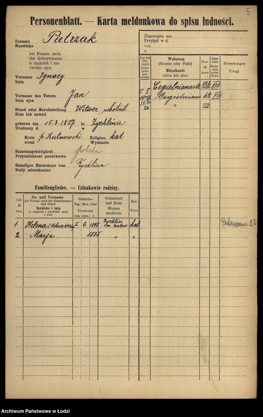 Obraz 7 z jednostki "[Spis ludności Łodzi] Pietrzak-Pietrzycki"