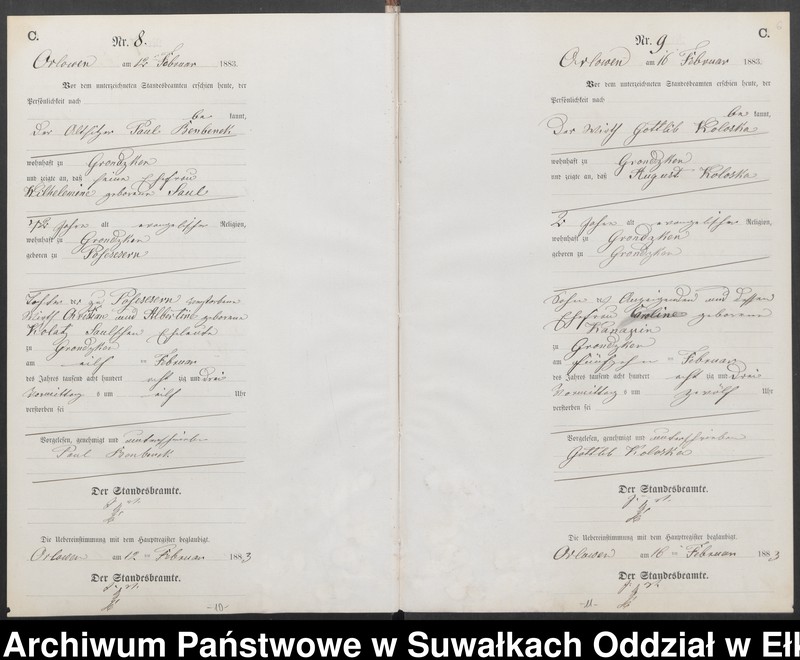 image.from.unit.number "Sterbe-Neben-Register des Preussischen Standes-Amtes Orlowen Kreis Loetzen für das Jahr 1883"