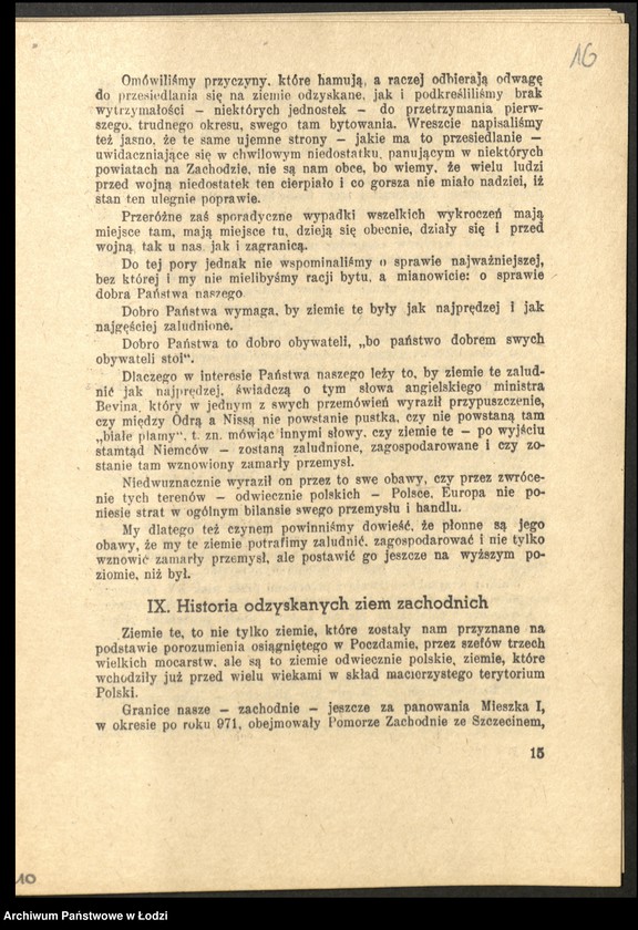 Obraz 17 z jednostki ""Życie Gospodarcze" (dwutygodnik - numer specjalny poświęcony gospodarstwu Ziem Odzyskanych), "Prawda o Ziemiach Zachodnich" -Mirosław Bezłuda"