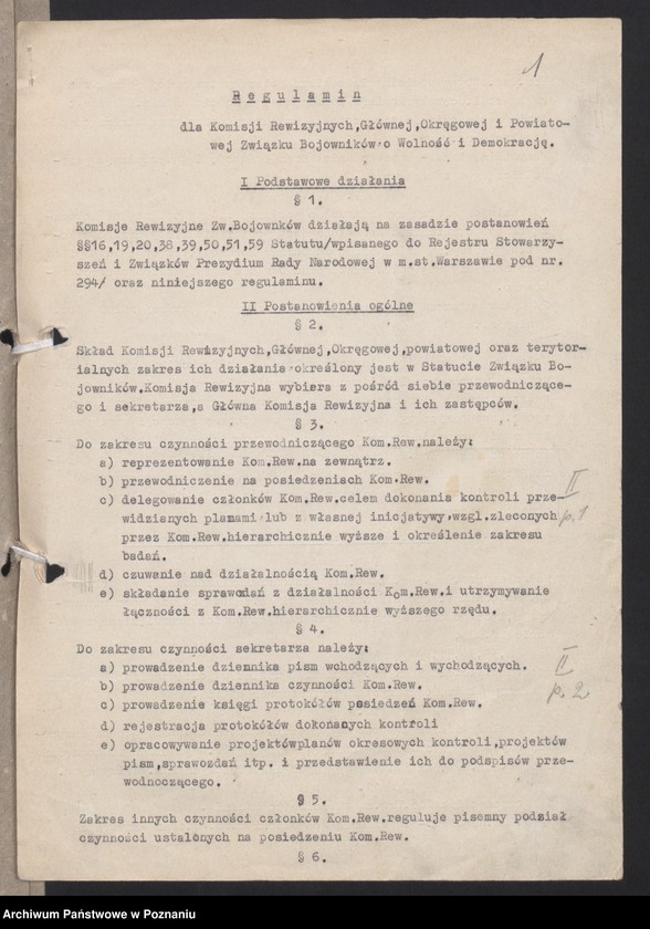 Obraz 9 z jednostki "Regulaminy dla Komisji Rewizyjnych: Głównej, Okręgowych, Powiatowych i Kół Związku Bojowników o Wolność i Demokrację."