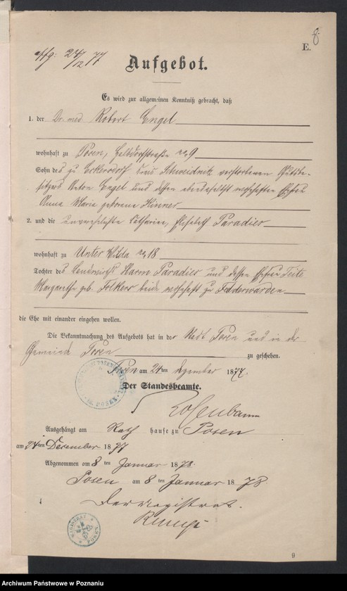 Obraz 10 z jednostki "Acta betreffend die Schrieftstücke nur §§ 28 bis 38,43,45 bis 50,55,65 und 66 der Reichsgesetz vom 6 Januar 1875 zum Heiraths -Register"