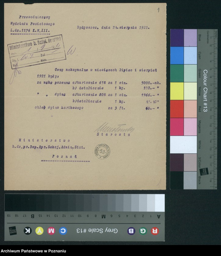 Obraz 3 z jednostki "[Wykazy cen rynkowych artykułów spożywczych w poszczególnych miastach Województwa Poznańskiego za miesiąc sierpień 1921 roku]"