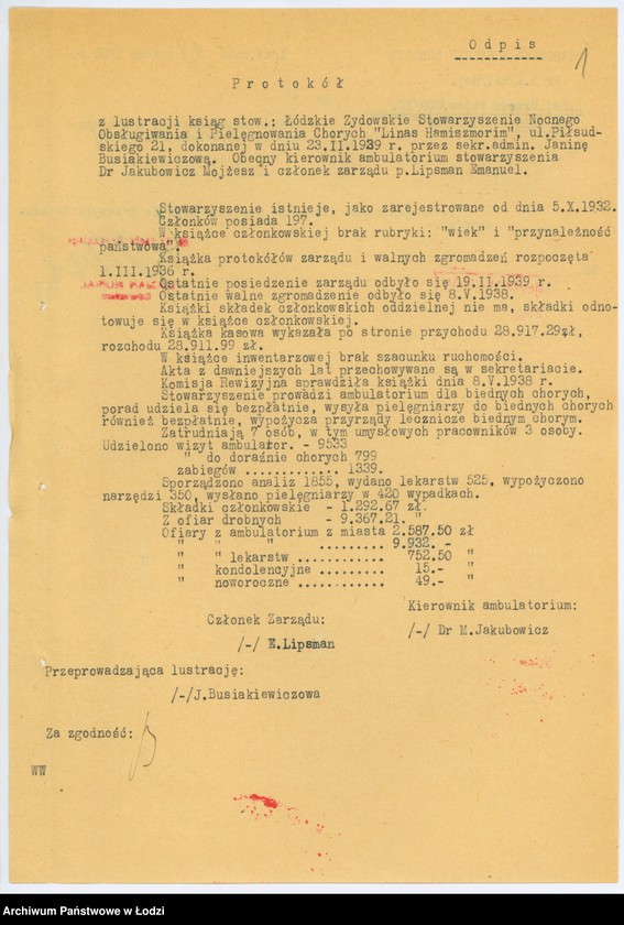Obraz 4 z jednostki "Łódzkie Żydowskie Stow. Nocnego Obsługiwania i Pielęgnowania Chorych "Linas Hamyszmonym" w Łodzi"