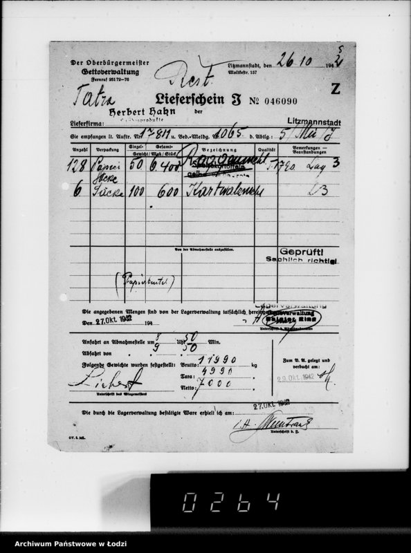 Obraz 9 z jednostki "Aufträge, [Lieferscheinen und Rechnungen] 17811-17860 [Dostawa żywności do Getta]"