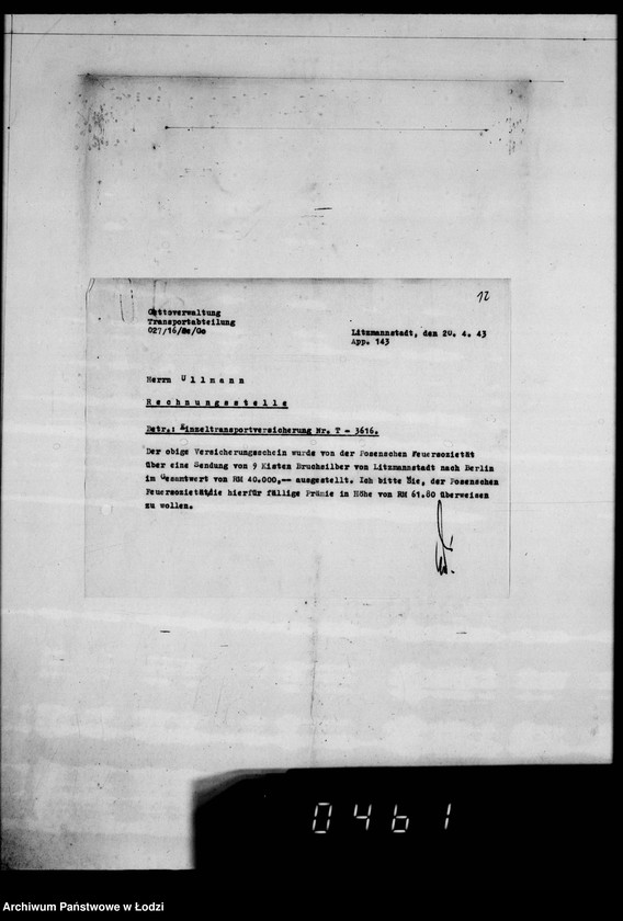 Obraz 18 z jednostki "[Polisy ubezpieczeniowe od ognia towarów w czasie transportu"