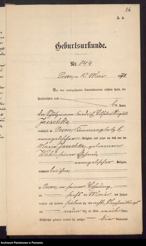 Obraz 18 z jednostki "Die von den Verlobten beigebrachten Urkunden zur Eheschliessung pro 1898"