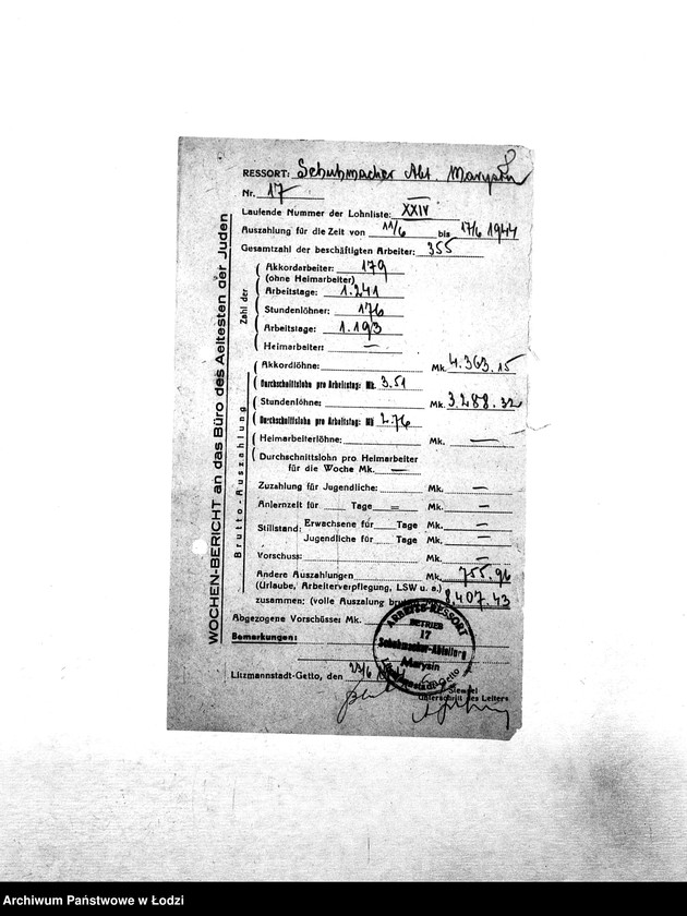 Obraz 11 z jednostki "[Tygodniowe sprawozdania resortów pracy: liczba pracowników, czas pracy, wysokość płacy]"