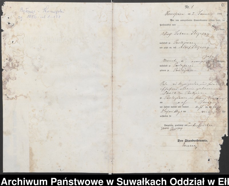 image.from.unit.number "Sterbe-Haupt-Register des Königlichen Preussischen Standes-Amtes Belzonzen Kreis Johannisburg"