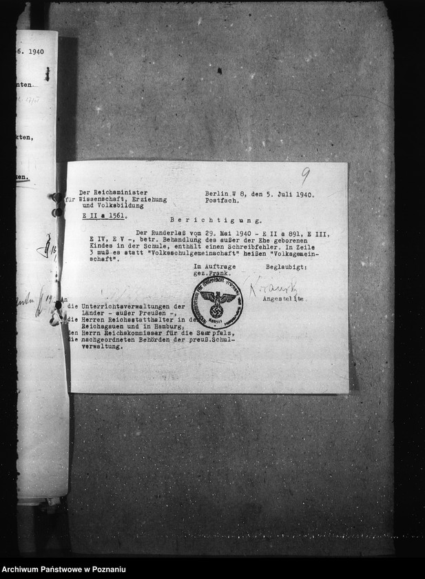 Obraz 13 z jednostki "Aufnahme der Schüler in die Oberschulen. Einsatz der Schüler in die Wehrmacht. Kinderlandverschicken. Auslese der Schülern."