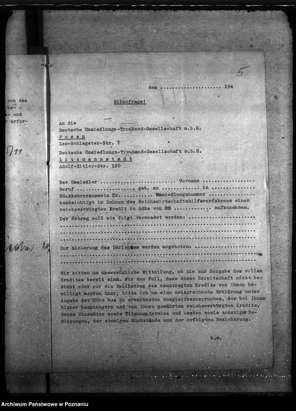 Obraz 9 z jednostki "Kredyty dla przesiedleńców z Rzeszy i miejscowych Niemców"