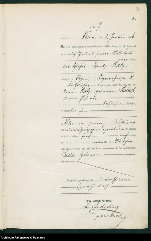 Obraz 9 z jednostki "Księga miejscowa urodzeń tom I"