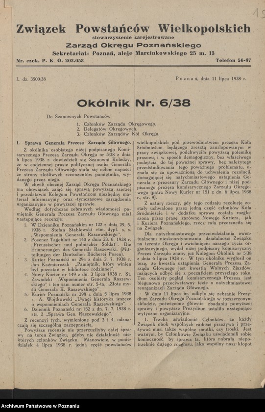 image.from.unit.number "Okólniki i zarządzenia Zarządu Głównego i Okręgu Związku Powstańców Wielkopolskich."