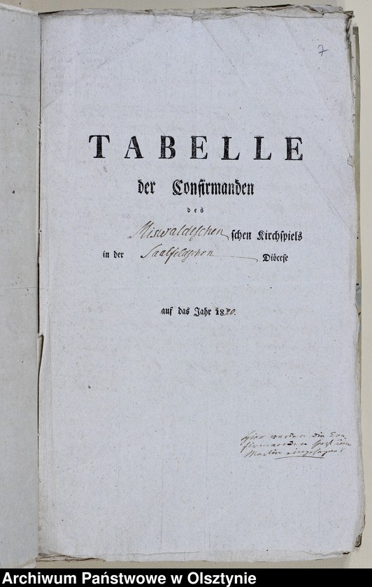 image.from.unit.number "Tabelle der Confirmanden des Miswaldschen Kirchspiels in der Saalfeldschen Diözese 1818-1821, 1825-1828, 1831-1847"
