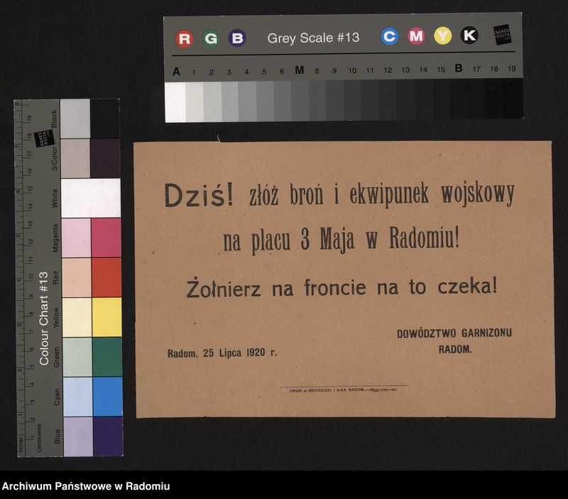 Obraz z jednostki "Wezwanie do złożenia broni i ekwipunku wojskowego dla żołnierzy na froncie Podpisano: Dowództwo Garnizonu Radom"