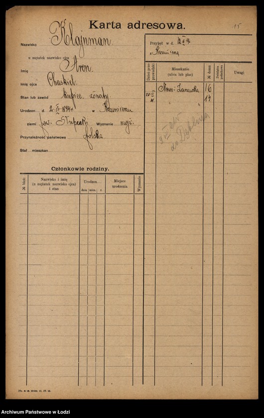Obraz 17 z jednostki "[Spis ludności Łodzi] Klajnman - Klarman"