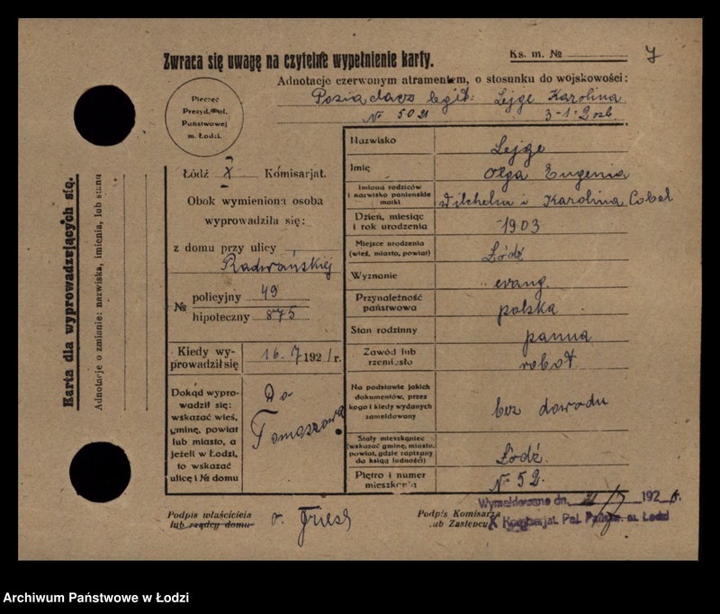 Obraz 9 z jednostki "[Spis ludności Łodzi] Lajfe-Łakomicki"