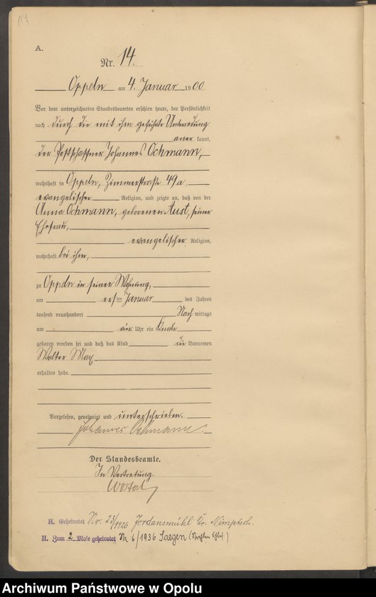 Obraz 18 z jednostki "Urząd Stanu Cywilnego w Opolu 1900 Rejestr Urodzeń Księga Miejscowa Nr 1 do 674"