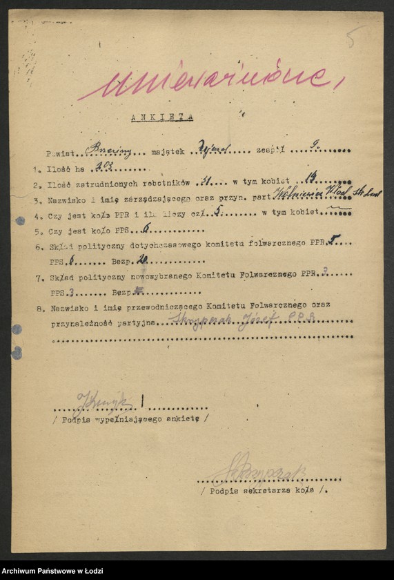 Obraz 6 z jednostki "Ankiety kół partyjnych w majątkach"