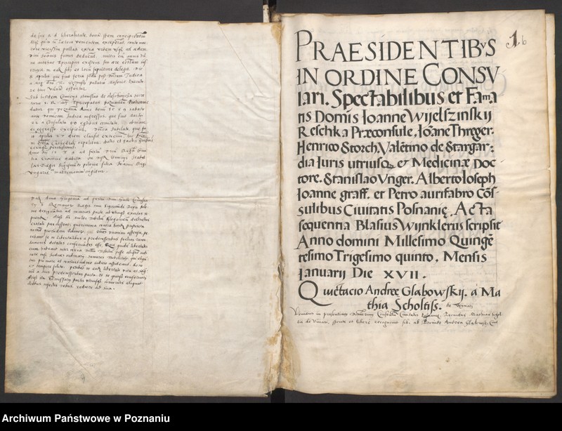 Obraz 6 z jednostki "Liber obligacionum decretorum, quietationum contractuum bona immobilia, summas pecuniaris ac res ad diuturnitatem pertinentes continens coram spectabili consulatu Posnaniensi ...signo A."