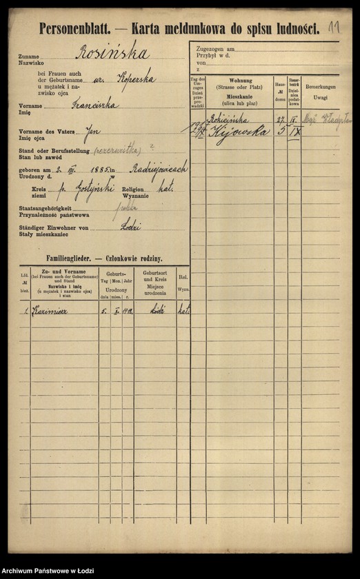 Obraz 13 z jednostki "[Spis ludności Łodzi] Rosińska-Rot"