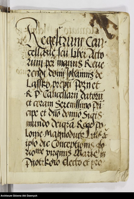Obraz z jednostki ""Regestrum cancellarie seu liber actorum per manus rev-di d-ni Johannis de Lasko - - cancellarii datorum - - "."