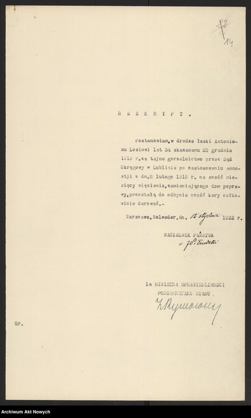 image.from.unit.number "Ułaskawienia z b. Kongresówki - uwzględnione, dotyczące: gorzelnictwa, kradzieży, usuwania sublokatorów, pobicia, zabójstw, przemytu, łapownictwa, fałszerstwa"