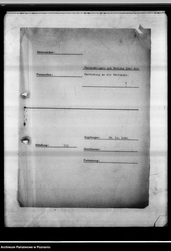 Obraz 5 z jednostki "Verhandlungen und Vertrag über die Vermietung an die Vermacht - Gauheilanstalt Kosten."