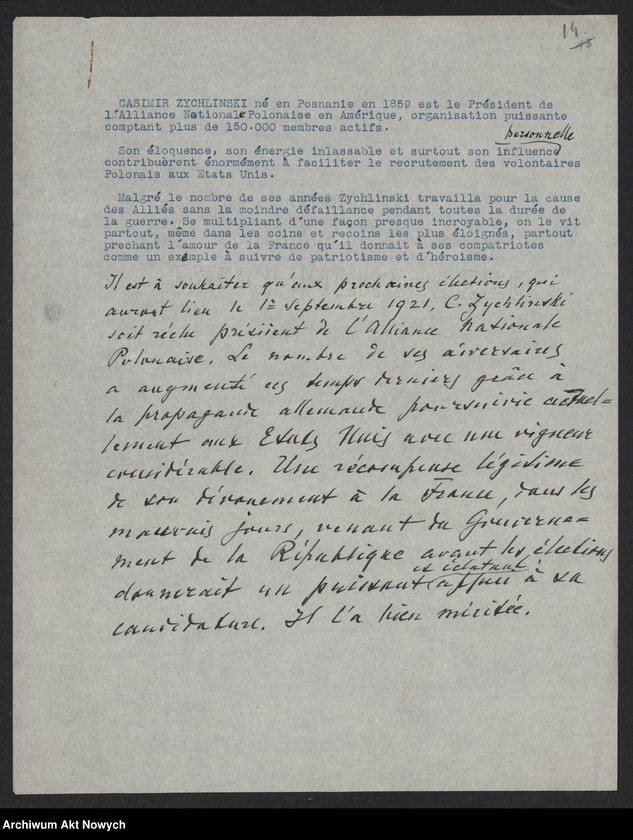 Obraz 16 z jednostki "Jusserand Jean Jules (historyk, dyplomata); Załączniki: charakterystyki i życiorysy F. E. Fronczaka, T. A. Starzyńskiego, J. F. Smulskiego, K. Żychlińskiego, N. L. Piotrowskiego; L.6 (odpowiedzi - maszynopisy)"