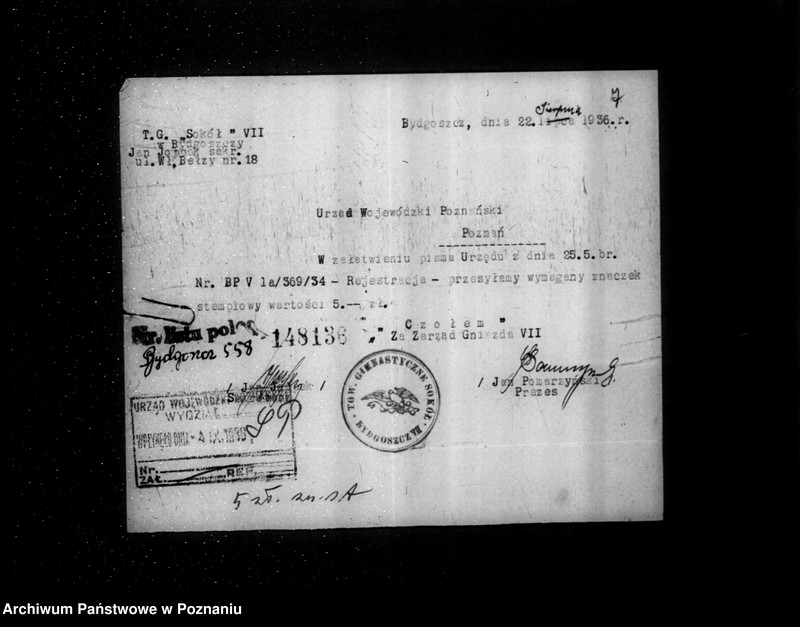 Obraz 12 z jednostki "/Towarzystwo Gimnastyczne Sokół VII Bydgoszcz /Zimne Wody i Małe Bartodzieje/ - rejestracja/"