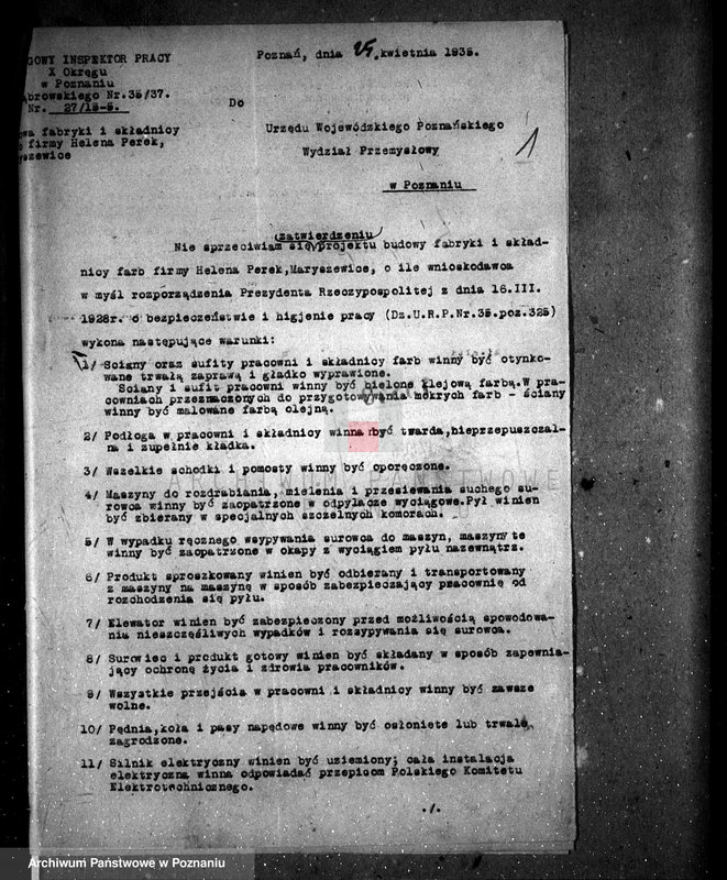 Obraz 5 z jednostki "Zatwierdzenie zakładu przemysłowego /fabryki farb/ Firmy H. Perek w Lesznie"